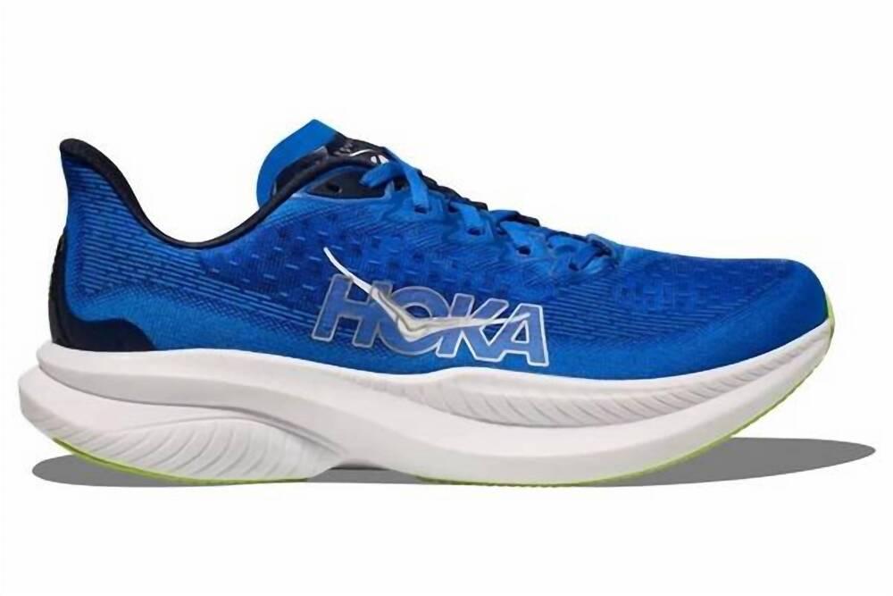 NEW HOKA men's mach 6 running shoes in electric cobalt/solar flare